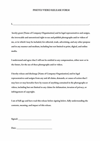 FREE DOCUMENT -PHOTO /VIDEO RELEASE FORM   for practitioners .