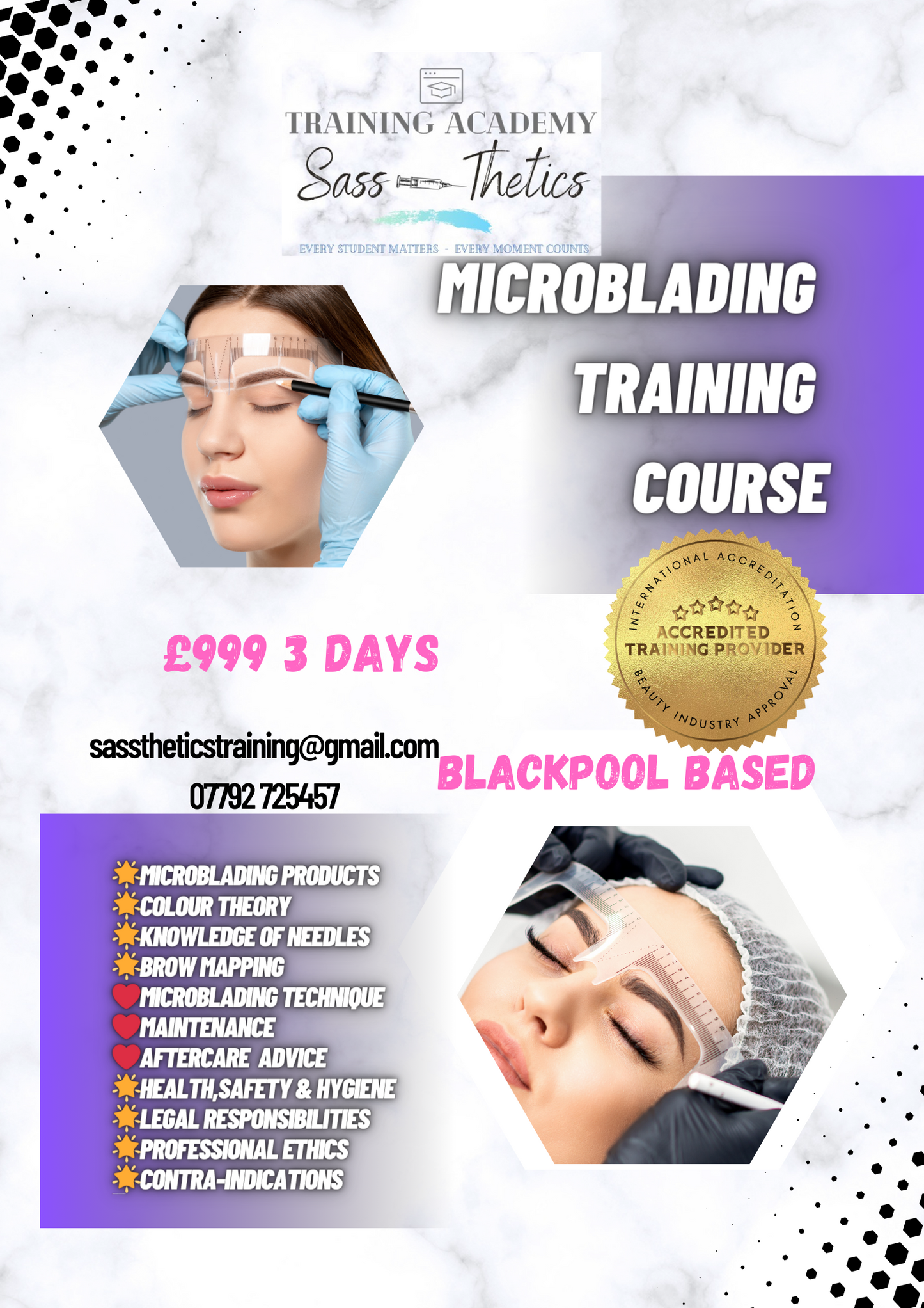 🌟Microblading Training course 🌟3 days  .                                                                                              CHOOSE YOUR OWN DATES  2023. Pay 50% today and the remainder on your training day .included