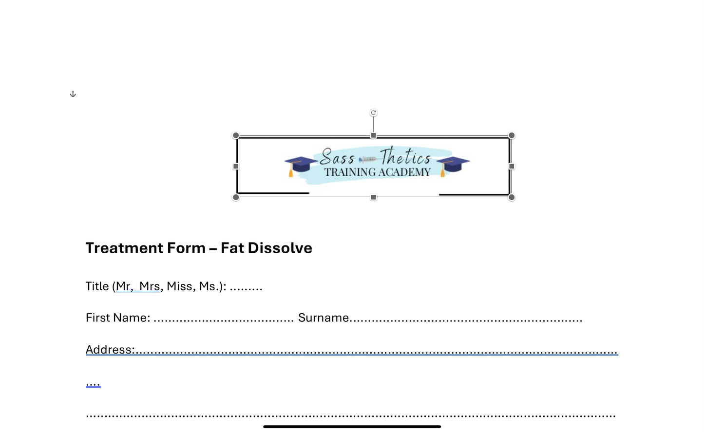 FREE DOCUMENT. FAT DISSOLVING CONSENT  FORM .EDIT THEM ACCORDINGLY