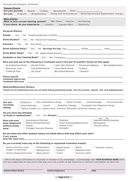 FREE DOCUMENT. SKIN ANALYSIS FORM .EDIT THEM ACCORDINGLY