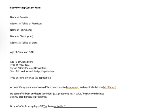 FREE DOCUMENT. BODY PIERCING CONSENT FORM .EDIT THEM ACCORDINGLY