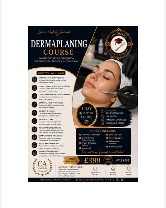 Dermaplaning  Training Course. 8th May 2026.Pay 50% today.