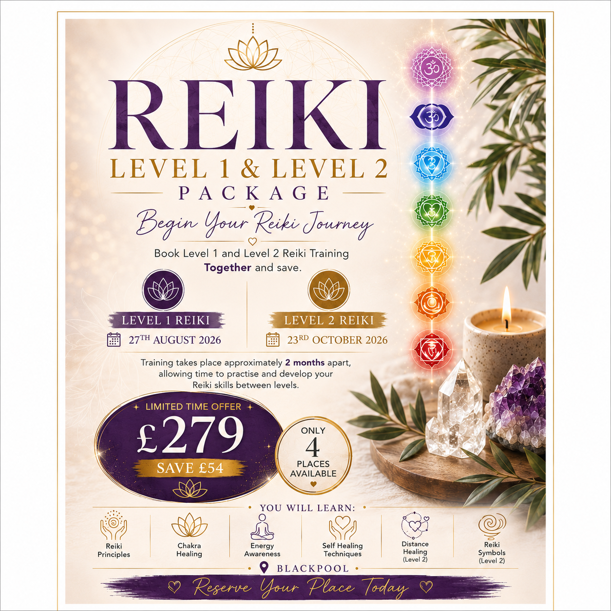 Reiki Level 1 & Level 2 Training Course Package  Reiki Training Blackpool