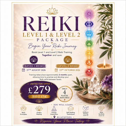 Reiki Level 1 & Level 2 Training Course Package  Reiki Training Blackpool
